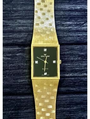 Rare Waltham Diamond‎ Dial Mens Milanese Tank Dress Watch